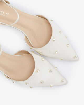 Satin Pointy Toe Flats with Scattered PearlsWomen Shoes