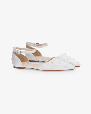 Satin Pointy Toe Flats with Scattered PearlsWomen Shoes