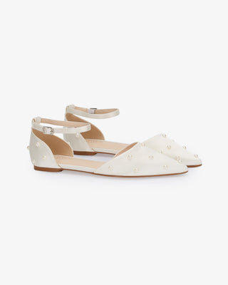 Satin Pointy Toe Flats with Scattered PearlsWomen Shoes