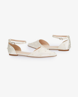 Satin Pointy Toe Flats with Scattered PearlsWomen Shoes