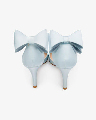 Light Blue Satin Wedding Heels with Back Tuxie Bow