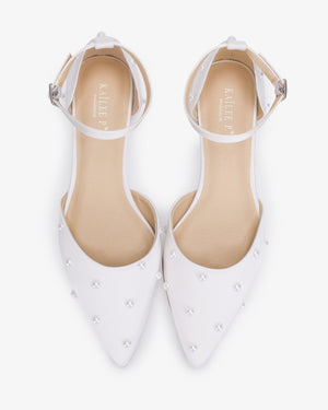 Satin Pointy Toe Flats with Scattered Pearls