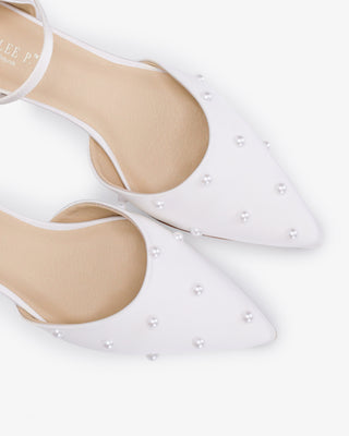 Satin Pointy Toe Flats with Scattered PearlsWomen Shoes