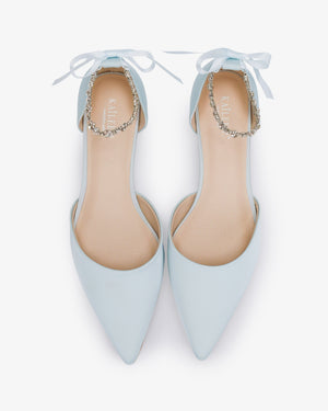 Satin Pointy Toe Wedding Flats with Amaryllis Strap