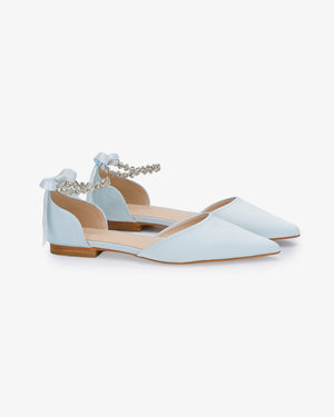 Satin Pointy Toe Wedding Flats with Amaryllis Strap