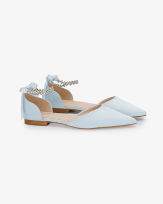 Satin Pointy Toe Wedding Flats with Amaryllis StrapWomen Shoes