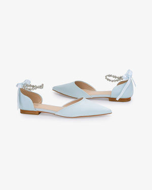 Satin Pointy Toe Wedding Flats with Amaryllis Strap