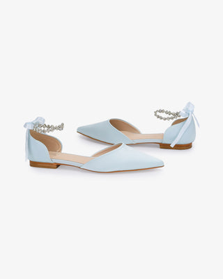 Satin Pointy Toe Wedding Flats with Amaryllis StrapWomen Shoes