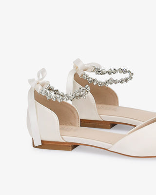 Satin Pointy Toe Wedding Flats with Amaryllis StrapWomen Shoes