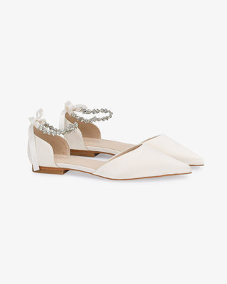 Satin Pointy Toe Wedding Flats with Amaryllis StrapWomen Shoes