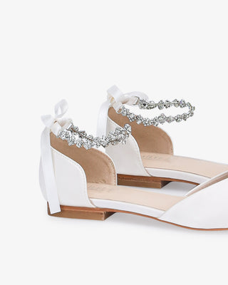 Satin Pointy Toe Wedding Flats with Amaryllis StrapWomen Shoes