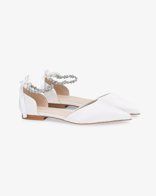 Satin Pointy Toe Wedding Flats with Amaryllis StrapWomen Shoes