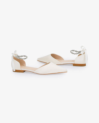 Satin Pointy Toe Wedding Flats with Amaryllis StrapWomen Shoes