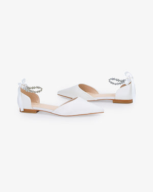 Satin Pointy Toe Wedding Flats with Amaryllis Strap