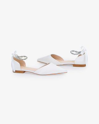 Satin Pointy Toe Wedding Flats with Amaryllis StrapWomen Shoes