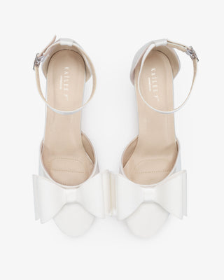 Satin Block Heel with Front Tuxie BowWomen Shoes