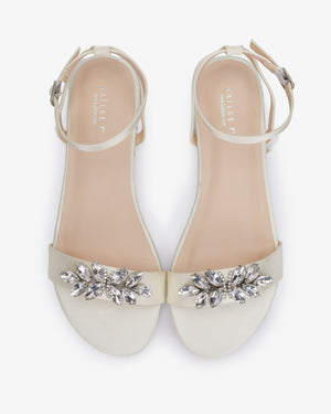 Girls Satin Flat Sandal with Butterfly Brooch and Ankle Strap