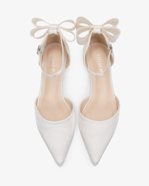 Satin Pointy Toe Wedding Flats with Back Tuxie Bow