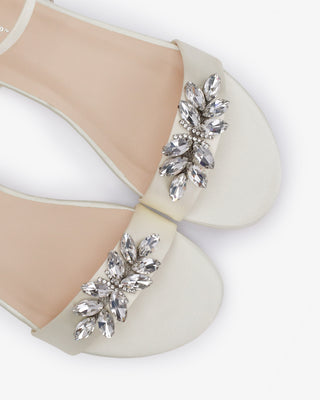 Ivory Girls Satin Flat Sandal with Butterfly Brooch and Ankle Strap, Flower Girl Shoes