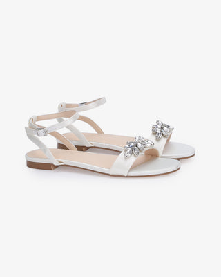Satin Flat Sandal with Butterfly Brooch and Ankle Strap