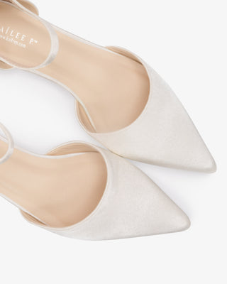 Ivory Satin Pointy Toe Wedding Flats with Back Tuxie Bow