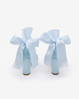 Light Blue Satin Wedding Block Heel with Wrapped Satin Tie