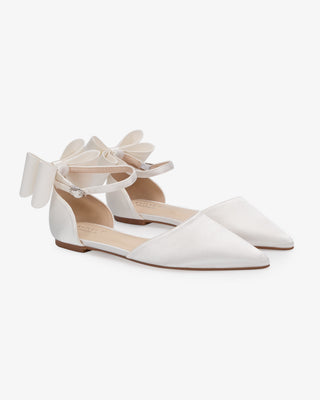 Satin Pointy Toe Wedding Flats with Back Tuxie BowWomen Shoes