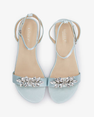 Girls Satin Flat Sandal with Butterfly Brooch and Ankle Strap