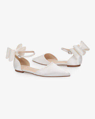 Satin Pointy Toe Wedding Flats with Back Tuxie BowWomen Shoes