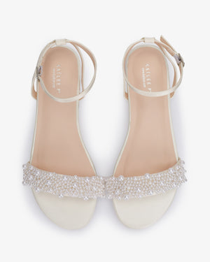Girls Satin Evening Flat Sandal with Perla Applique