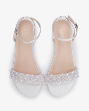 Girls Satin Evening Flat Sandal with Perla Applique