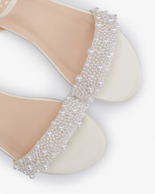 Ivory Girls Satin Evening Flat Sandal with Perla Applique, Flower Girls Shoes