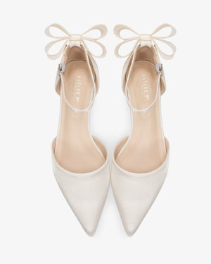 Satin Pointy Toe Wedding Flats with Back Tuxie Bow