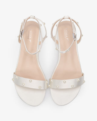 Ivory Satin Flat Wedding Sandal with Scattered Pearls