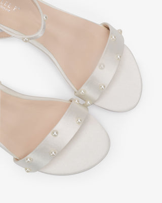 Ivory Satin Flat Wedding Sandal with Scattered Pearls