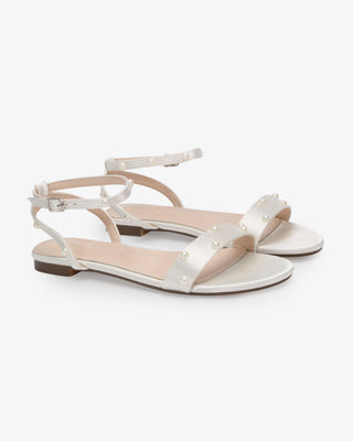 Ivory Satin Flat Wedding Sandal with Scattered Pearls