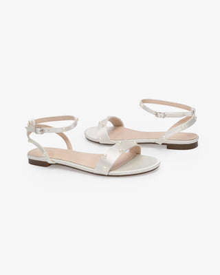 Ivory Satin Flat Wedding Sandal with Scattered Pearls