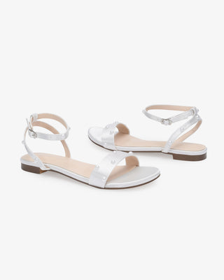 Maddy Satin Flat Wedding Sandal with Scattered Pearls
