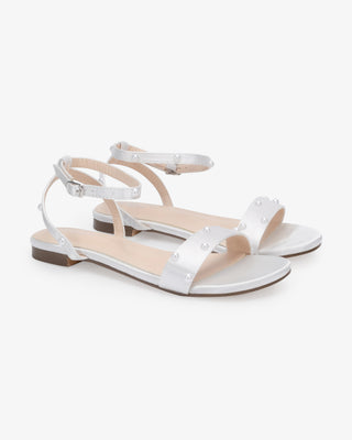 Maddy Satin Flat Wedding Sandal with Scattered Pearls