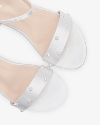 Maddy Satin Flat Wedding Sandal with Scattered Pearls