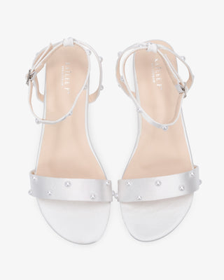 Maddy Satin Flat Wedding Sandal with Scattered Pearls