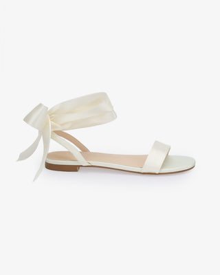 Ivory Girls Satin Flat Sandal with Wrapped Satin Tie, Flower Girls Shoes