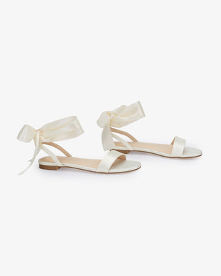 Ivory Girls Satin Flat Sandal with Wrapped Satin Tie, Flower Girls Shoes