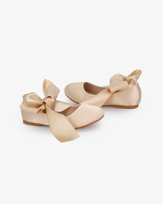 Champagne Satin Ballet Flats with Ankle Tie or Ballerina Lace Up - Satin Ankle Tie Side View