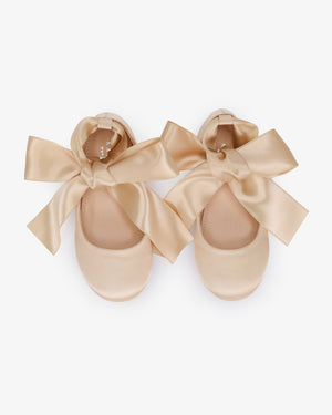 Satin Ballet Flats with Ankle Tie or Ballerina Lace Up