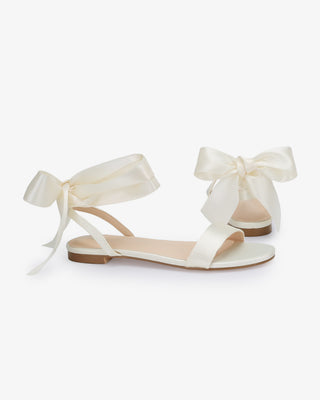 Ivory Girls Satin Flat Sandal with Wrapped Satin Tie, Flower Girls Shoes