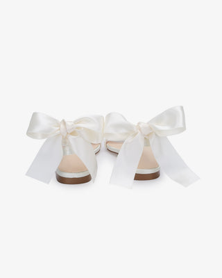 White Girls Satin Flat Sandal with Wrapped Satin Tie, Flower Girls Shoes