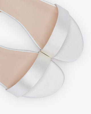 White Girls Satin Flat Sandal with Wrapped Sheer Tie, Flower Girls Shoes