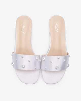 Satin Slip on Wedding Sandals with Scattered Pearls