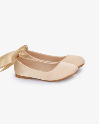 Champagne Satin Ballet Flats with Ankle Tie or Ballerina Lace Up - Satin Lace Up Side View